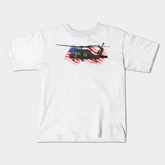 Patriotic Black Hawk UH-60 Military Helicopter Kids T-Shirt by NorseTech